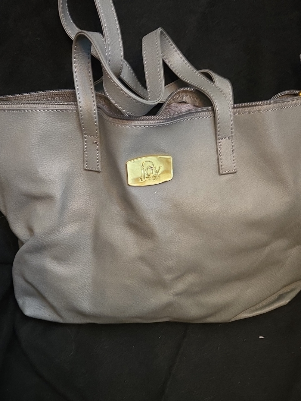 Joy Mangano Taupe Leather Tote with Gold Logo
